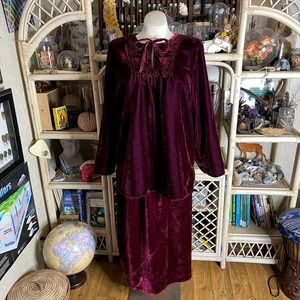 Vintage 90s Dark Red Velvet Skirt Set Dark Bohemian Butterfly Embroidered 18 20
